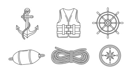 Nautical Elements: A set of six nautical elements, each meticulously rendered in stark black and white, evokes the spirit of the sea, perfect for design and marine projects. © Nadim