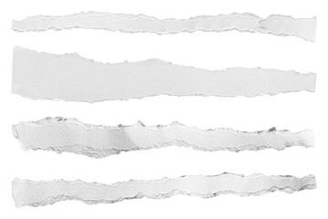Fototapeta premium Set of horizontal torn white paper strips with rough edges, isolated on transparent background, PNG for design use