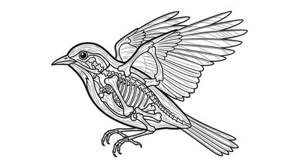 Obraz premium Anatomy Study of a Bird in Flight: An intricate illustration reveals the skeletal structure of a bird mid-flight, showcasing the delicate balance of anatomy and the mechanics of avian flight.