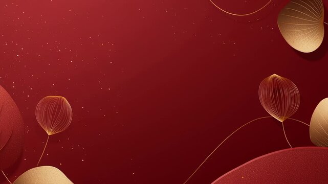Delve into a captivating display of red and gold leaves gracefully intertwining on a rich crimson background. The delicate patterns emit a sense of tranquility and charm that enchants all