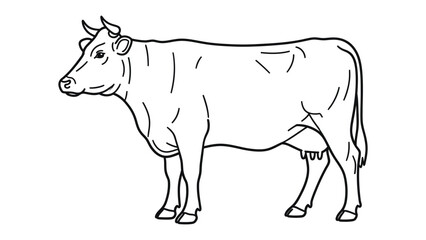 Obraz premium Dairy Cow Illustration: A black and white line drawing captures the elegance of a dairy cow. Every line speaks of form and grace, emphasizing the animal's natural beauty.