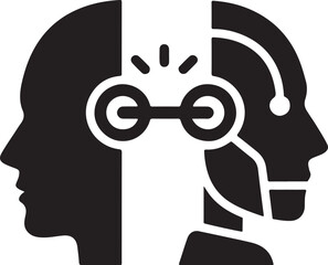 Human AI Synergy and Neural Interface Connection Vector Icon