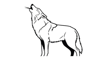 Fototapeta premium Howling Wolf Silhouette: A stark silhouette of a wolf, positioned against a background, captures the animal mid-howl, embodying the untamed spirit of the wilderness.