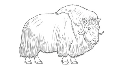 Obraz premium Muskox Illustration: A detailed illustration of a muskox, showcasing its thick coat, prominent horns, and robust build, perfect for educational or artistic use.