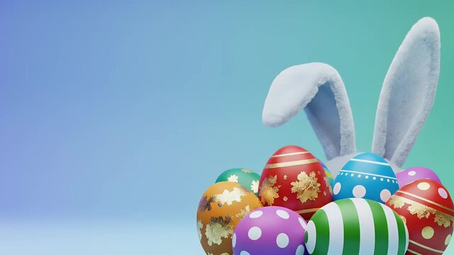 Easter Festival Decorated Eggs and Bunny Silhouette Pastel Gradient