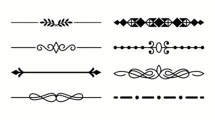 Obraz premium Vector black ornamental text dividers, page separators, vintage scrollwork or flourish design elements for wedding invitations and certificates isolated on white. Background
