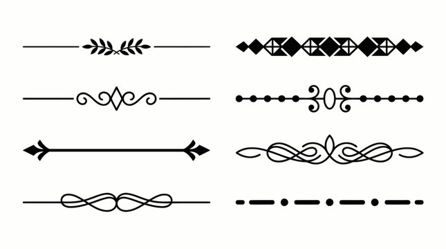Vector black ornamental text dividers, page separators, vintage scrollwork or flourish design elements for wedding invitations and certificates isolated on white. Background