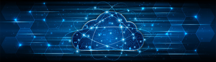 Obraz premium Cloud computing technology circuit board. Big data center storage concept. Modern cloud storage technology innovation concept background.
