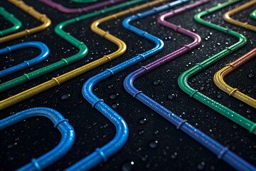 Fototapeta premium Colorful Glowing Curved Path Lines on Dark Surface