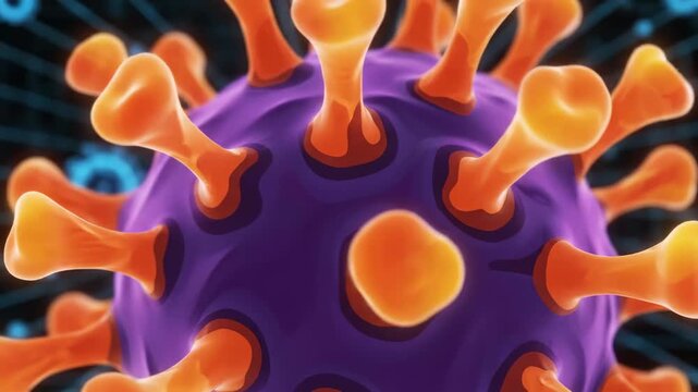 Colorful 3D Virus Model with Animated Digital Background and Effects