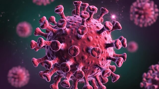 Colorful Computer Render of Virus Cell Floating in Digital Space