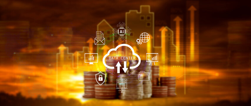 Data center concept. Digital technology, data processing and engineering, cloud computing concept, database management with data center, innovative technology background. not ai