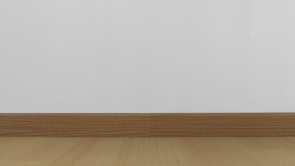 Empty white wall with wooden floor, minimal interior background for mockup and design use.