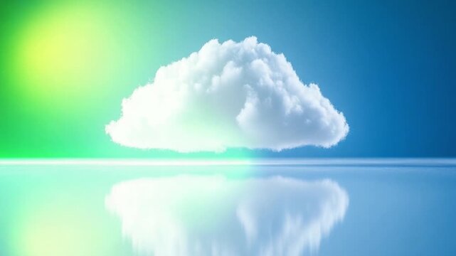 Cloud Reflection: A solitary cloud floats serenely in the sky, mirrored perfectly in a tranquil, reflective surface below, evoking a sense of calm and ethereal beauty.