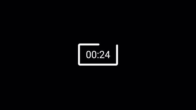 30 seconds countdown timer animation video with white letters on transparent background with alpha channel.