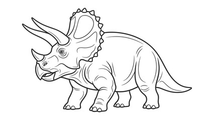Fototapeta premium Majestic Triceratops Illustration: A detailed black and white illustration of a triceratops, an iconic dinosaur, showcasing its impressive frill, horns, and powerful build.