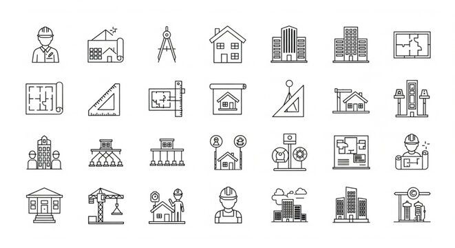 Construction and Architecture Line Icons Set