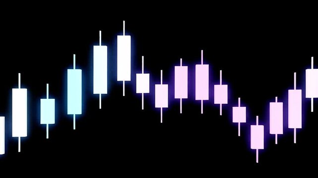Neon Candlestick Chart Displaying Stock Market Data on Black Background