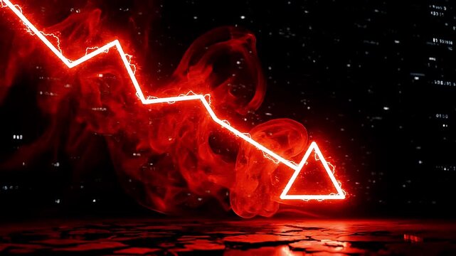 Neon Red Downward Trend Line Chart on Dark Background