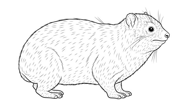 Rock Hyrax Contour: A detailed contour drawing showcasing the unique features of a rock hyrax, a small mammal of remarkable adaptability, with a focus on its form and features.