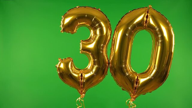3D Golden Number 30 Balloon Motion for Anniversary on Green Screen