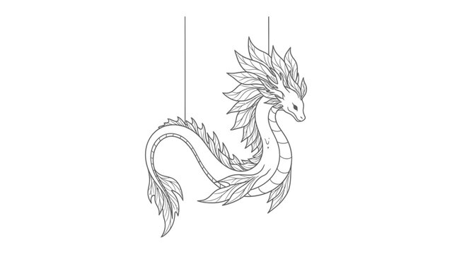 Mythic Sea Serpent in Silhouette: An ethereal sea serpent illustration, its sinuous form adorned with ornate feather-like structures, delicately suspended against the expanse. 
