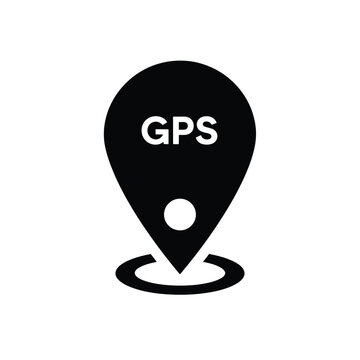 A black gps navigation pin icon on a with the letters gps in the center of the pin