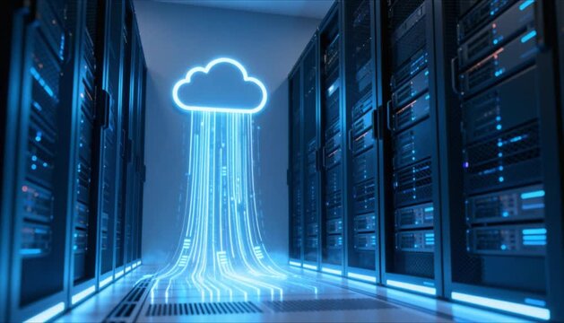 futuristic cloud server room with data streams perfect for world backup day