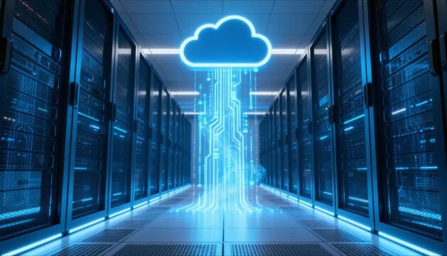 futuristic cloud server room with data streams perfect for world backup day