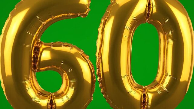 Metallic gold balloon number 60 animation on green screen background
