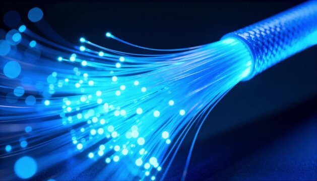 macro glowing blue fiber optic cable transmitting data perfect for world backup day