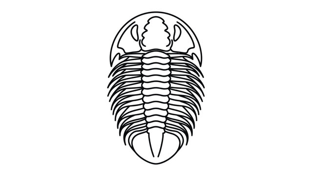 Ancient Marine Fossil: A detailed, minimalist line drawing of a trilobite fossil, highlighting its segmented body and intricate exoskeleton.