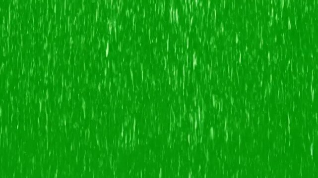 Heavy rain effect on green screen background with falling raindrops for nature weather and environmental concepts
