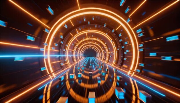 3d render of data packets traveling through neon tunnel perfect for world backup day
