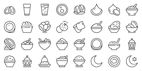 Traditional islamic food icons vector collection for ramadan kareem and middle eastern iftar menu designs