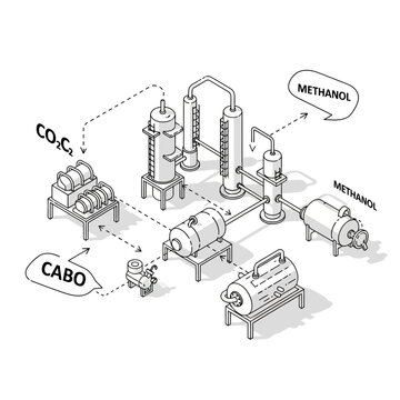 Industrial process diagram for methanol production from CO2 and C2.