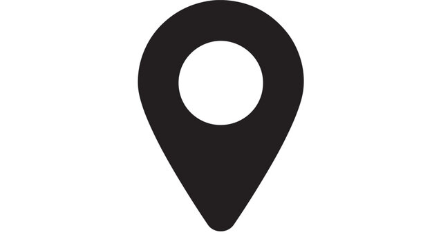 Map location icon with black pin marker illustrating geographic position and navigation symbol on a plain white background. featuring wayfinding, place, travel with direction and minimal design