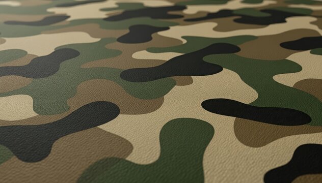 Camouflage Pattern Close-Up: An intricate pattern of camouflage in tones of green, brown, and black, perfect for backgrounds and textures.