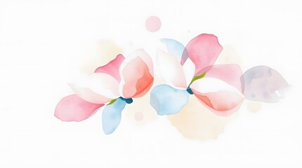 Softly rendered watercolor flowers in delicate pastel hues, gracefully blooming with an ethereal charm, perfect for gentle spring and elegant design motifs