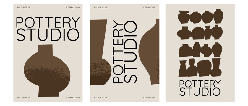 Ceramic classes vector illustration. Pottery workshop poster. Hand drawn texture ceramic vase. Art school and pottery studio