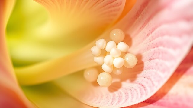 gibberellin. Macro view of tiny pearl-like ovules inside a lily's ovary, intricate biological detail. gardening catalogs, home-decor guides, designed for gardening and botanical catalogs.
