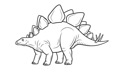Stegosaurus Illustration: A detailed black-and-white illustration of a Stegosaurus, showcasing its distinctive plates and spiked tail. © hafs121