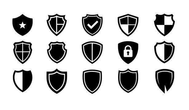 Shield logo icons for security protection and defence branding