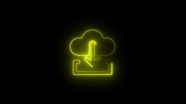 Yellow glowing cloud with down arrow uploading motion effect. 4k graphic footage. 