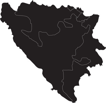Bosnia and Herzegovina Map with Administrative Regions Silhouette Vector Transparent Background Vector