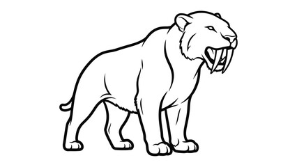 Prehistoric Saber-Toothed Tiger: A stark black and white illustration of a ferocious saber-toothed tiger, a powerful predator of a bygone era. Depicting the strength and extinct animals.