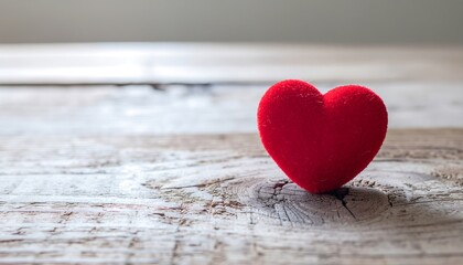 Fototapeta premium Vibrant Red Fluffy Heart Symbolizing Love on Rustic Wooden Board