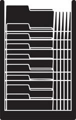 Office files and documents organization, vector silhouette illustration of folders in a rack