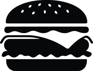Silhouette of a classic hamburger sandwich vector design isolated on white background. 