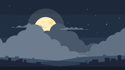 A surreal night sky with a full moon partially obscured by dramatic clouds, evoking a sense of wonder and the introspective psychology of nighttime contemplation